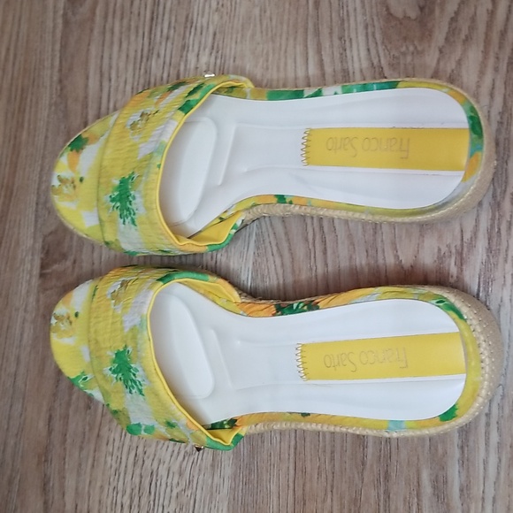 Franco Sarto Yellow Green Floral Low Heel Mules Sandals - Picture 5 of 13